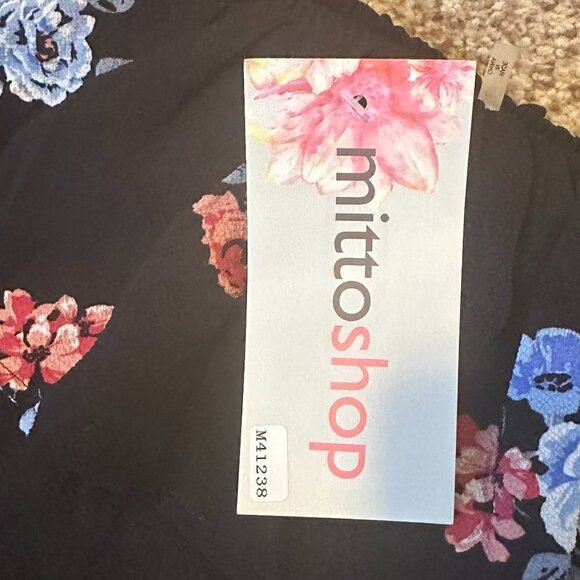 NWT Mittoshop Sz Large Loose A-Line Off Shoulder Floral Print Black Mini Dress - Picture 2 of 4